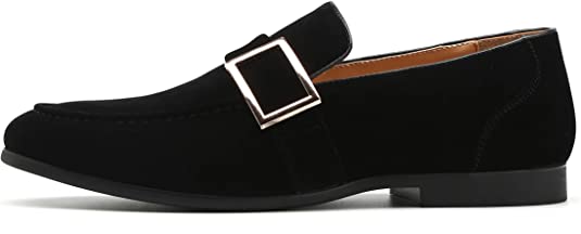 santimon Men's Suede Smoking Loafers Buckle