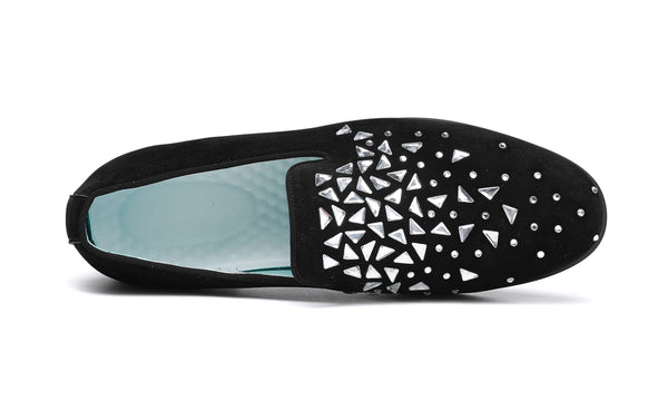 Santimon Men's Suede Triangle Rhinestone Loafers