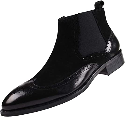 Santimon Men's Suede Wingtip Brogue Chelsea Boots