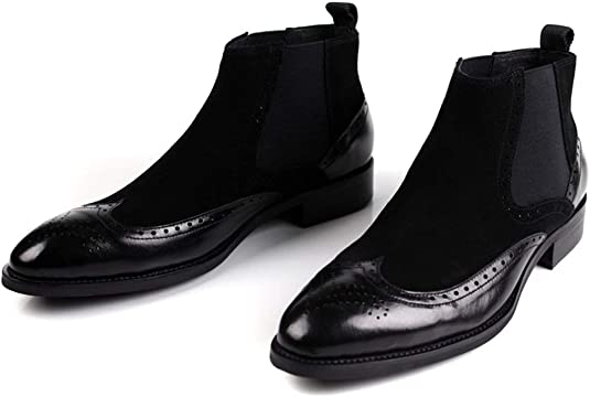 Santimon Men's Suede Wingtip Brogue Chelsea Boots