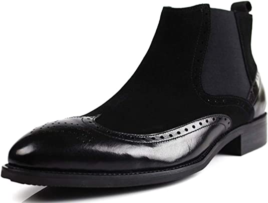 santimon Men's Suede Wingtip Brogue Chelsea Boots