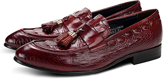 Santimon Men's Tassel Loafer Black Burgundy