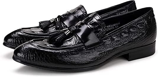 Santimon Men's Tassel Loafer Black Burgundy