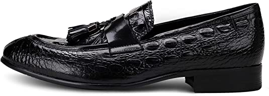 santimon Men's Tassel Loafer Black Burgundy