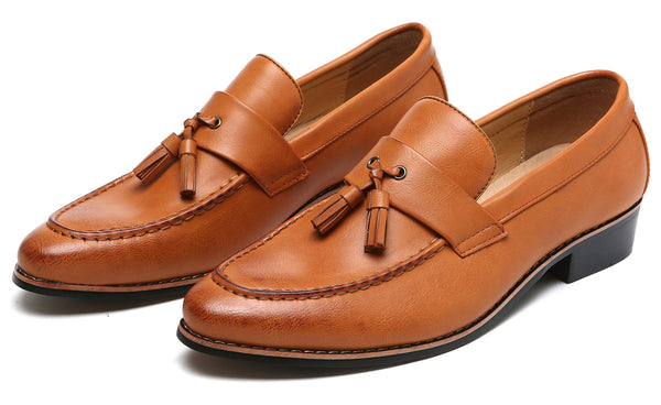 Santimon Men's Tassel Loafers Black Red Tan