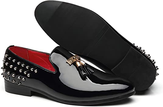 Santimon Men's Tassel Rivet Smoking Loafers