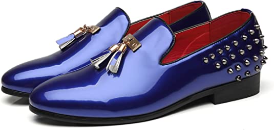 Santimon Men's Tassel Rivet Smoking Loafers