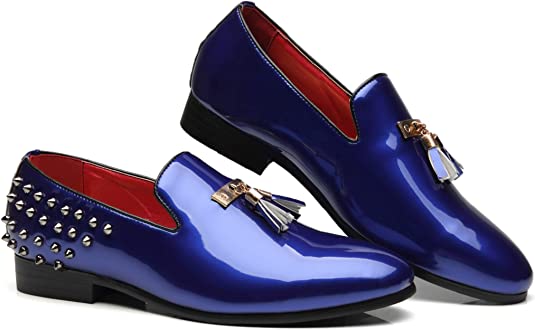 Santimon Men's Tassel Rivet Smoking Loafers