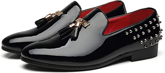 santimon Men's Tassel Rivet Smoking Loafers
