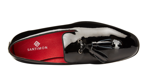 Santimon Men's Tassel Shiny Loafers Leather Lined