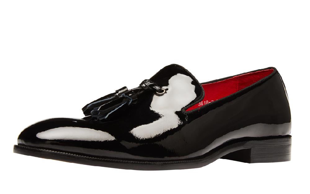 santimon Men's Tassel Shiny Loafers Leather Lined