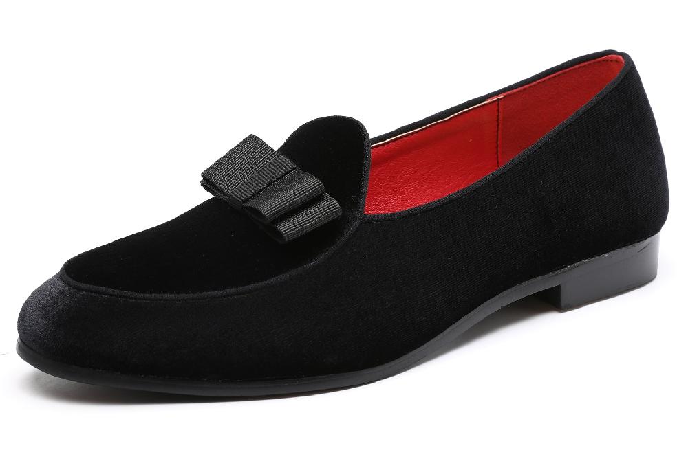 santimon Men's Velvet Bow Shallow Loafers