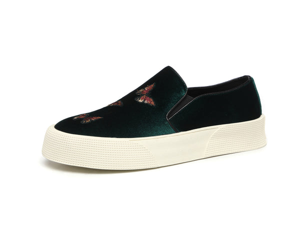 Santimon Men's Velvet Butterfly Embroidery Loafers