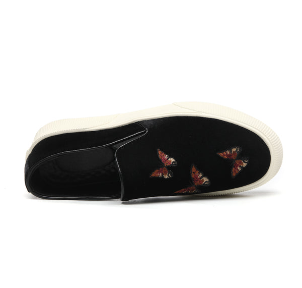 Santimon Men's Velvet Butterfly Embroidery Loafers