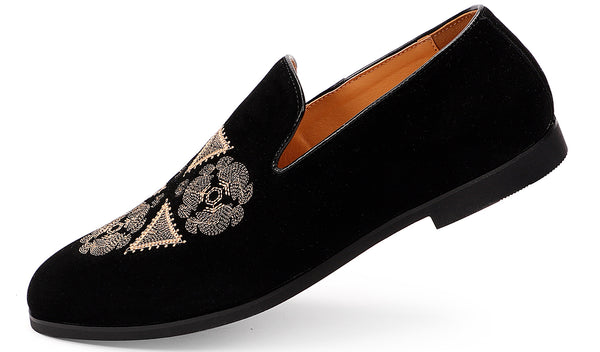 Santimon Men's Velvet Embroidery Smoking Loafers
