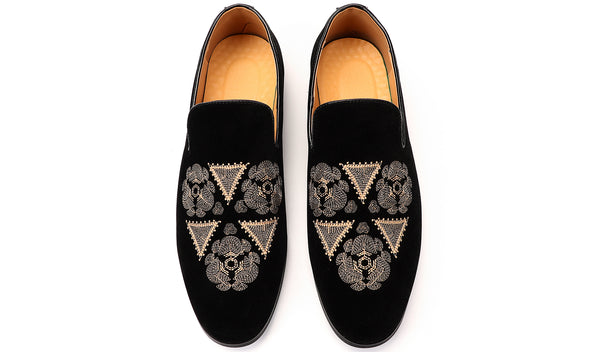 Santimon Men's Velvet Embroidery Smoking Loafers