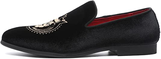 Santimon Men's Velvet Smoking Loafers Lion Head