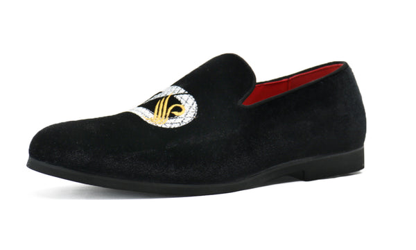 Santimon Men's Velvet Swan Applique Loafers