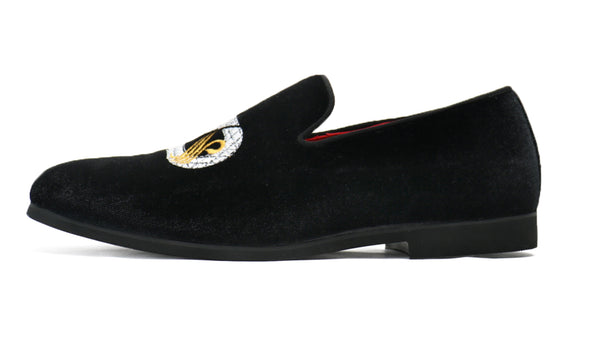Santimon Men's Velvet Swan Applique Loafers