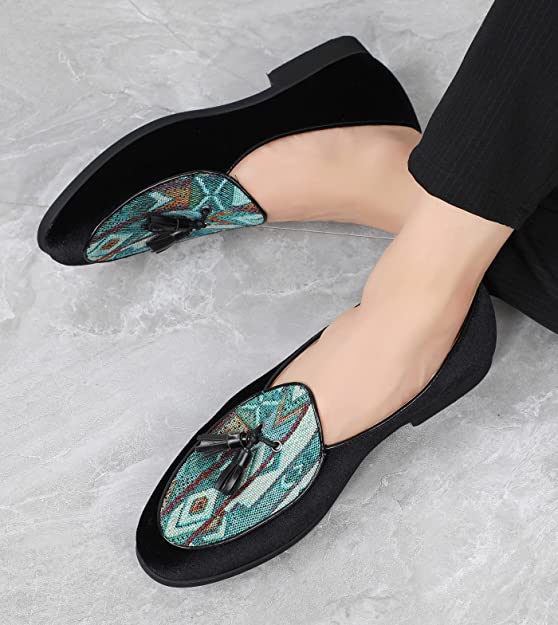 Santimon Men's Velvet Tassel Loafers