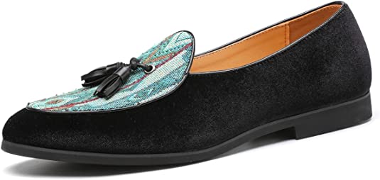 santimon Men's Velvet Tassel Loafers