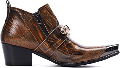 Santimon Men's Western Boot Metal Tip Zipper Brown