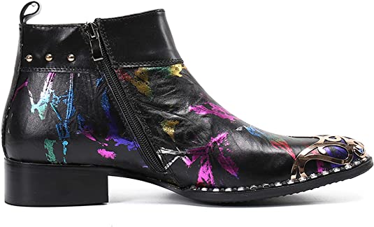 Santimon Men's Western Boot Metal Tip Zipper Rivet