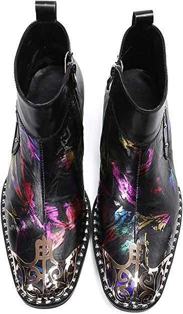 Santimon Men's Western Boot Metal Tip Zipper Rivet