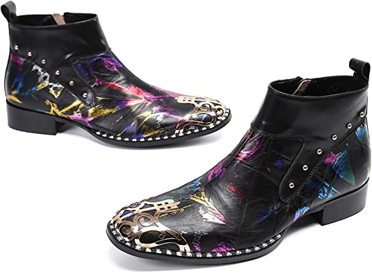 Santimon Men's Western Boot Metal Tip Zipper Rivet