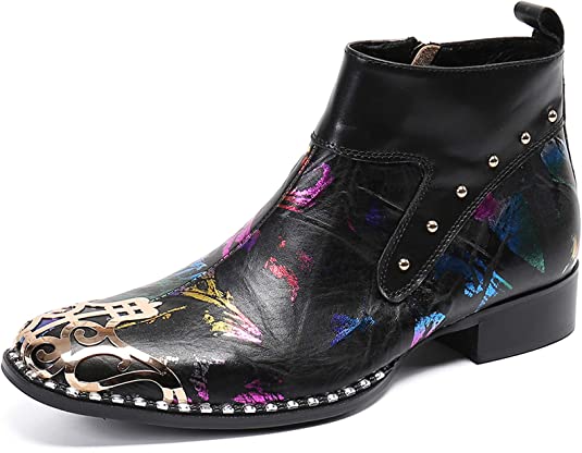 santimon Men's Western Boot Metal Tip Zipper Rivet