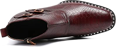 Santimon Men's Western Boot Zipper Buckle In Red