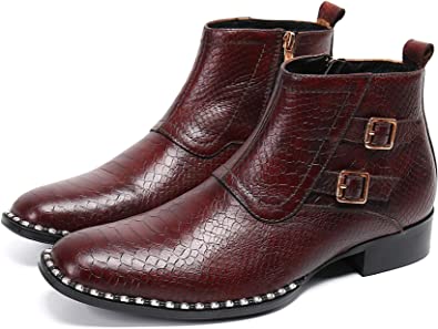 santimon Men's Western Boot Zipper Buckle in Red