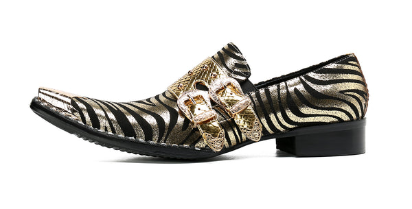 Santimon Men's Western Loafer Buckle Metal Tip