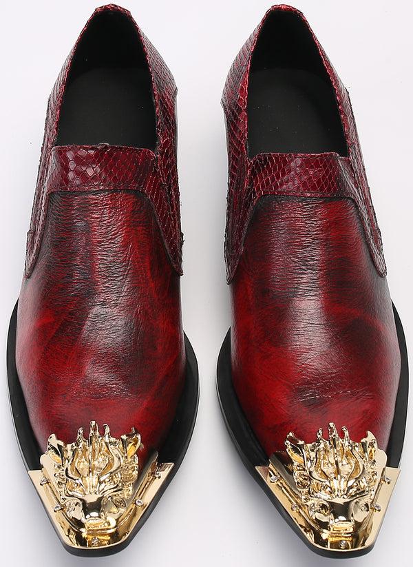 Santimon Men's Western Loafers Lion Metal Tip