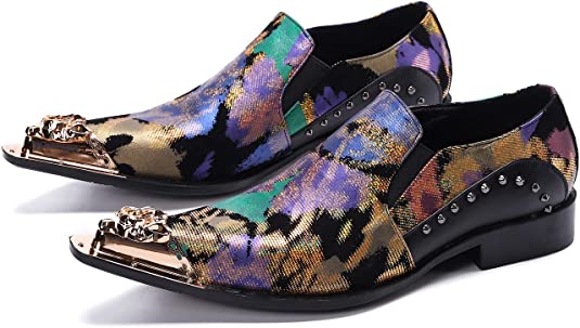 Santimon Men's Western Loafers Rivet Metal Cap Toe