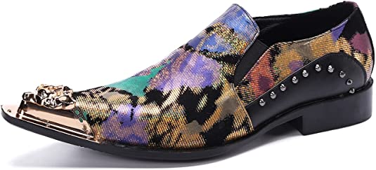 santimon Men's Western Loafers Rivet Metal Cap Toe