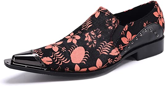 Santimon Men's Western Loafers Suede Floral Print
