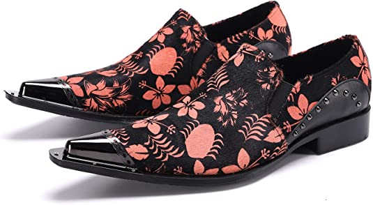 santimon Men's Western Loafers Suede Floral Print