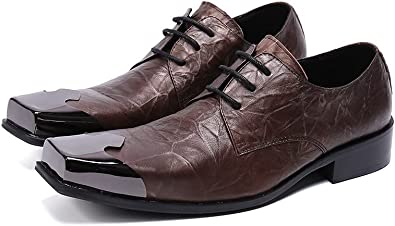 santimon Men's Western Oxfords Metal Square Toe