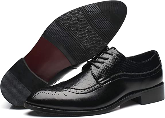 Santimon Men's Wingtip Brogue Derby Snake Leather