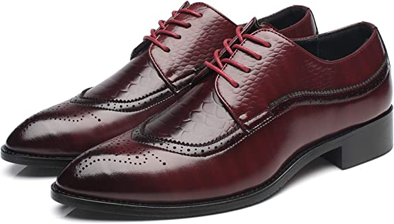Santimon Men's Wingtip Brogue Derby Snake Leather