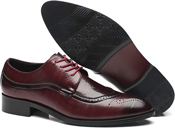 Santimon Men's Wingtip Brogue Derby Snake Leather