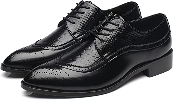 santimon Men's Wingtip Brogue Derby Snake Leather