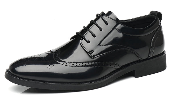 Santimon Men's Wingtip Derby Shoes Black Bronze