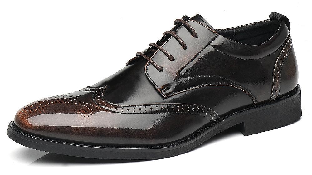 santimon Men's Wingtip Derby Shoes Black Bronze
