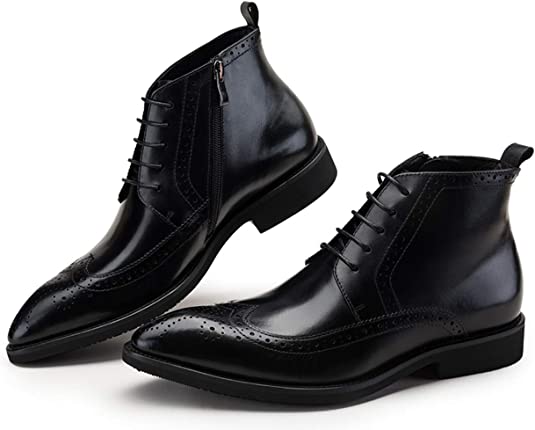 Santimon Men's Wingtip Dress Boots Black