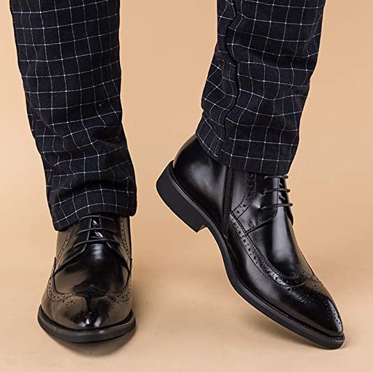 Santimon Men's Wingtip Dress Boots Black