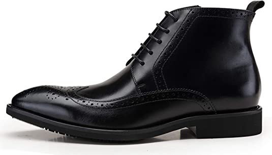 santimon Men's Wingtip Dress Boots Black