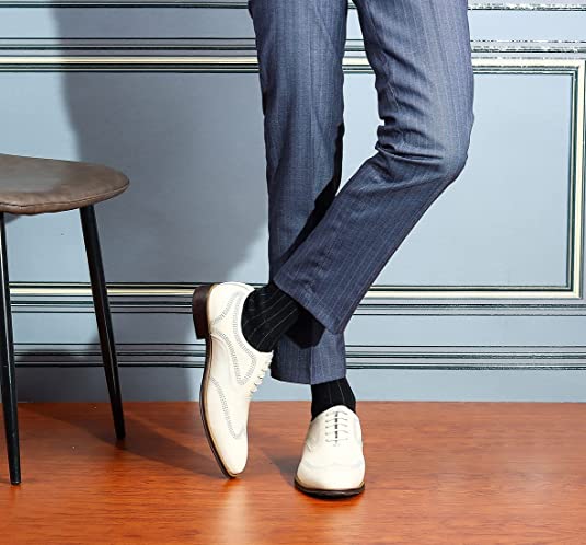 Santimon Men's Wingtip Oxfords Ivory White