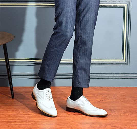 Santimon Men's Wingtip Oxfords Ivory White